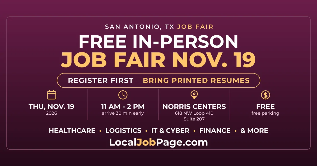 San Antonio Job Fair Nov. 19: Free Hiring Event at Norris Conference Centers on Loop 410